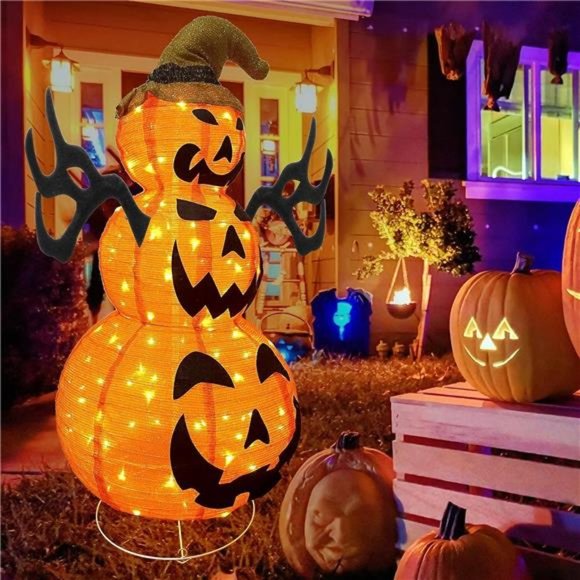 Amazon.com: Halloween Led Pumpkin Lights Outdoor 8.5Ft  3.9 FT Pre-Lit Halloween Pumpkin Decor Outdoor, Plug in 120 Orange LED 8 Modes